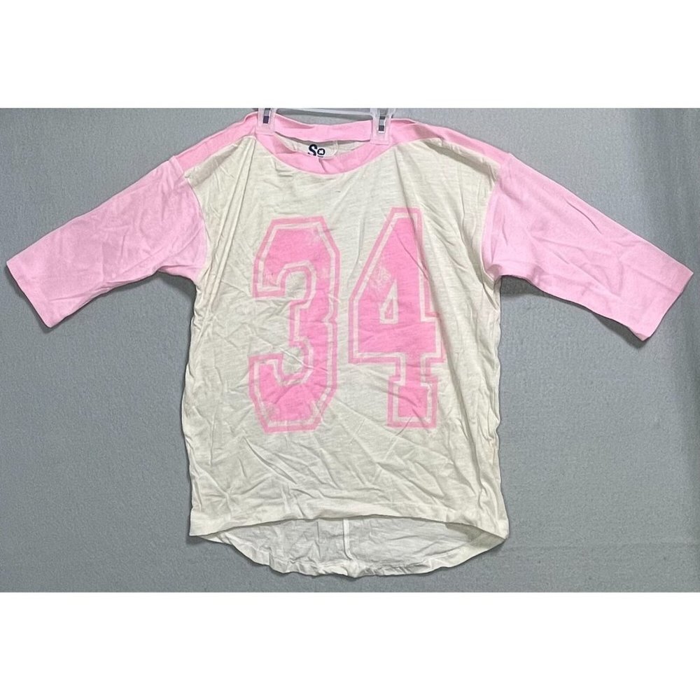 S Jersey-Type Shirt Girls M Medium Pink Tee Short 3/4 Sleeve Shirt Kids
